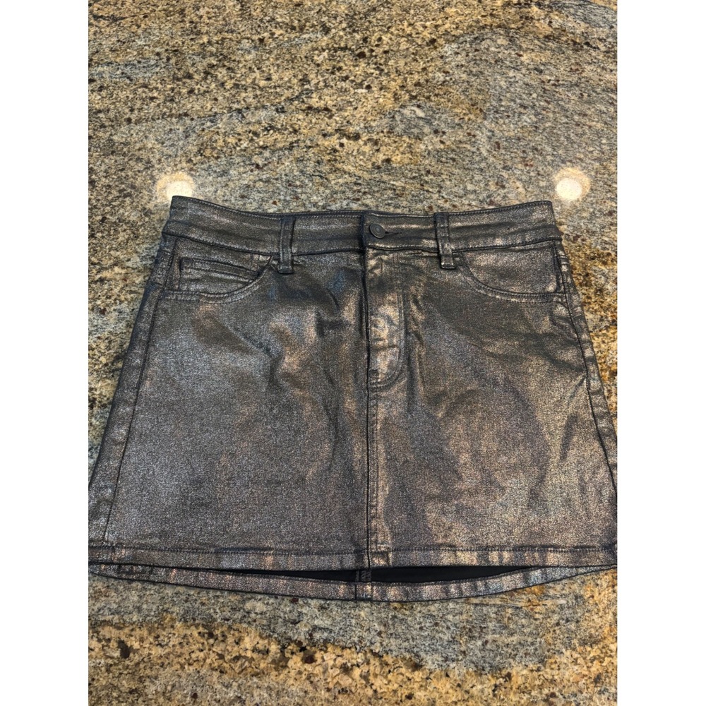 American Eagle Metallic Shimmering‎ Mini Skirt Stretch Silver Black Size 4